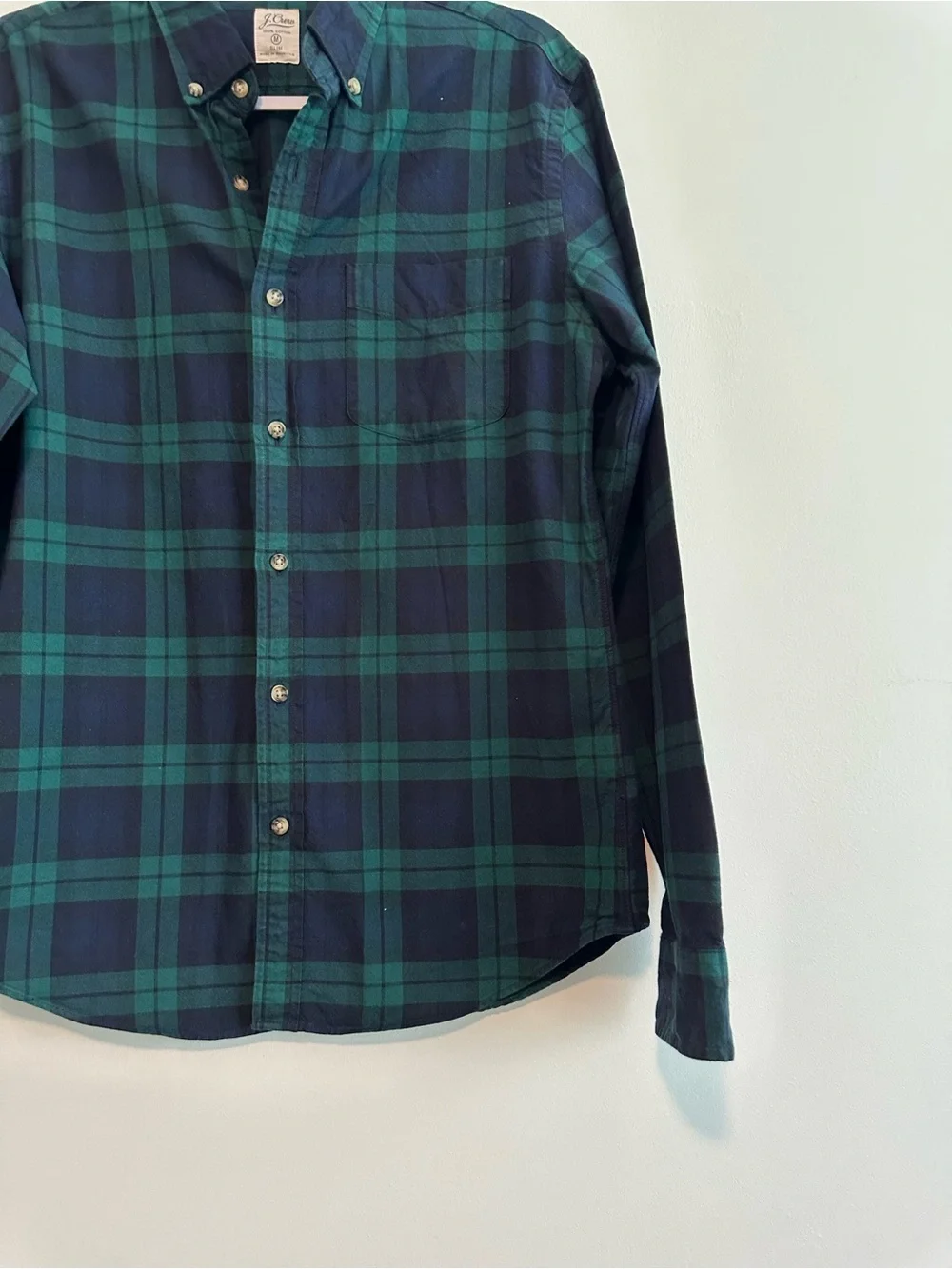 J. Crew Navy and Green Plaid Button-Down Shirt